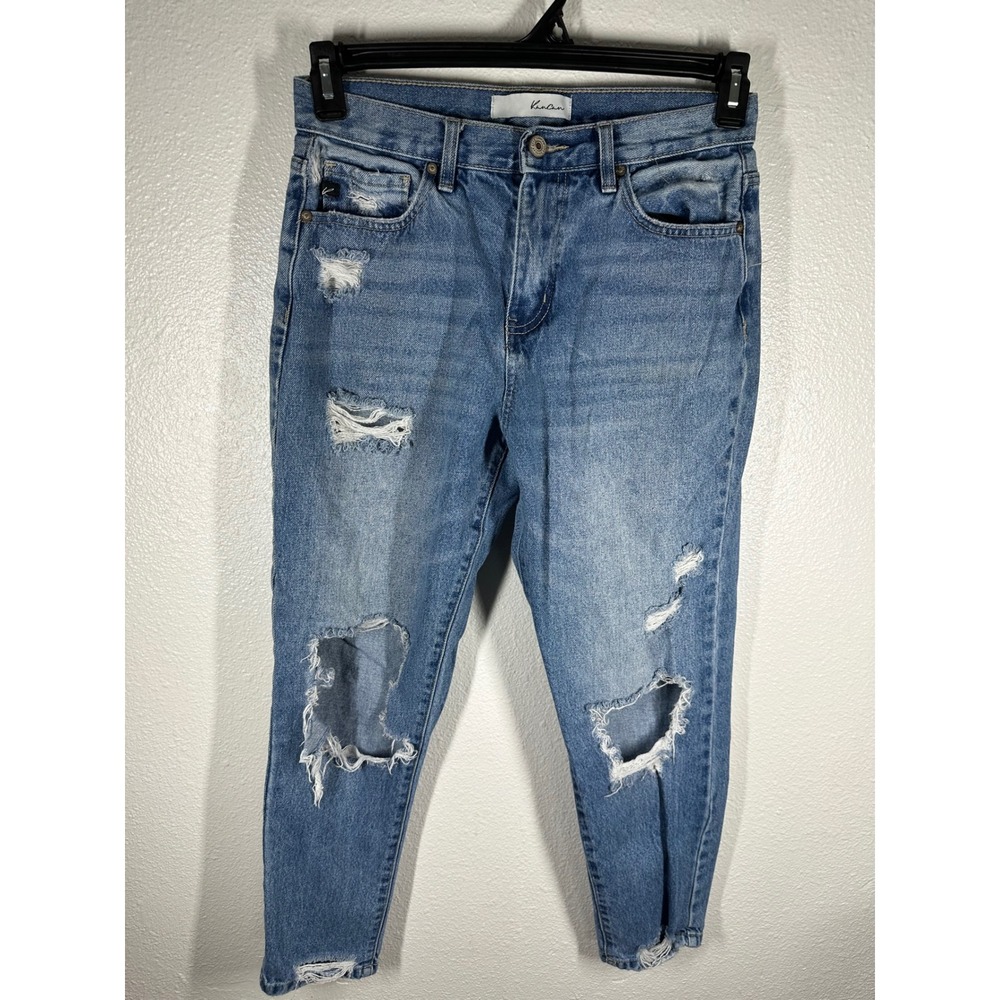 Kancan Jeans Women 28 Blue Distressed Skinny High Rise Ripped Frayed Hem Denim